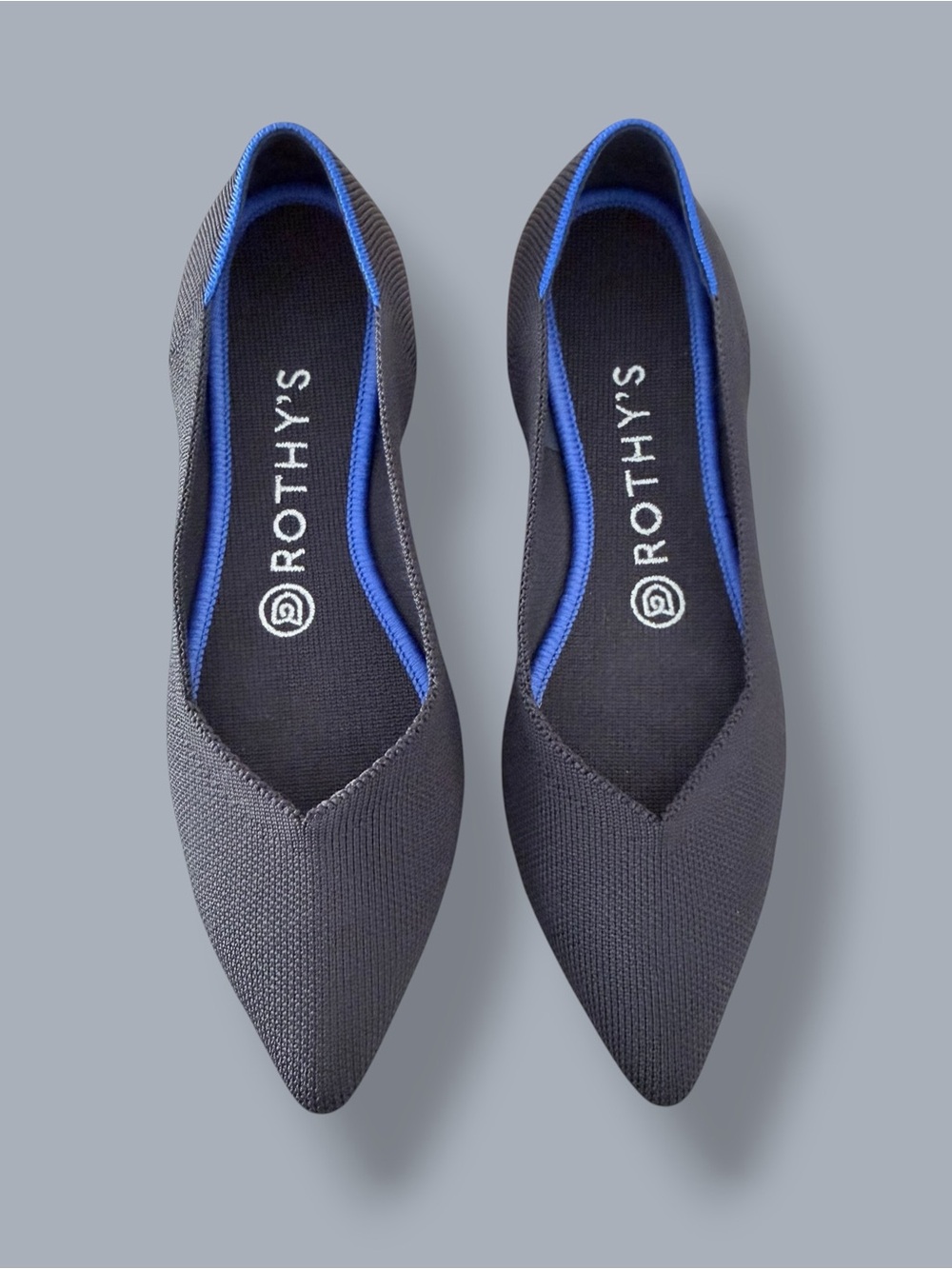 Rothy’s The Point Poseidon Blue Black Flats Size 7 Rare Retired Color